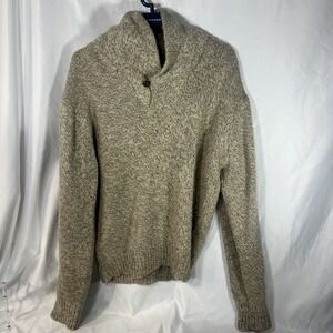 Rugged American Vintage Sweater Size Large Wool Nylon Tan Shawl Collar Taiwan